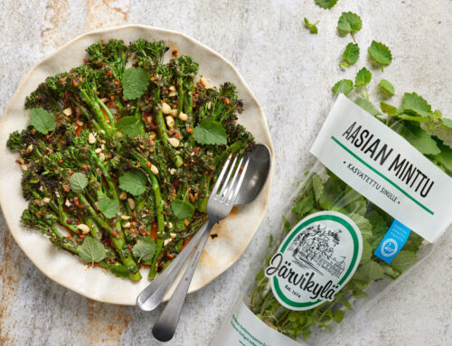 Grillatut broccoliinit ja chili-minttukastike